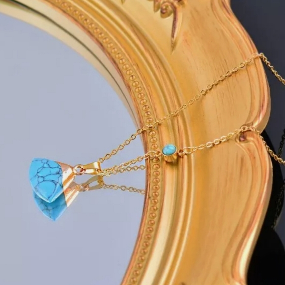 Coastal Cowgirl Turquoise 18k Gold Plated Titanium Steel Pendant Necklace - Picture 1 of 7